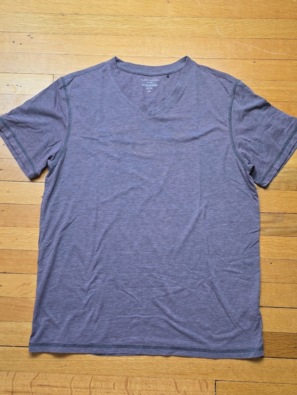 Daniel Buchler, V-Neck Tee, Plum Heathered Gray, VGUC, Men's S